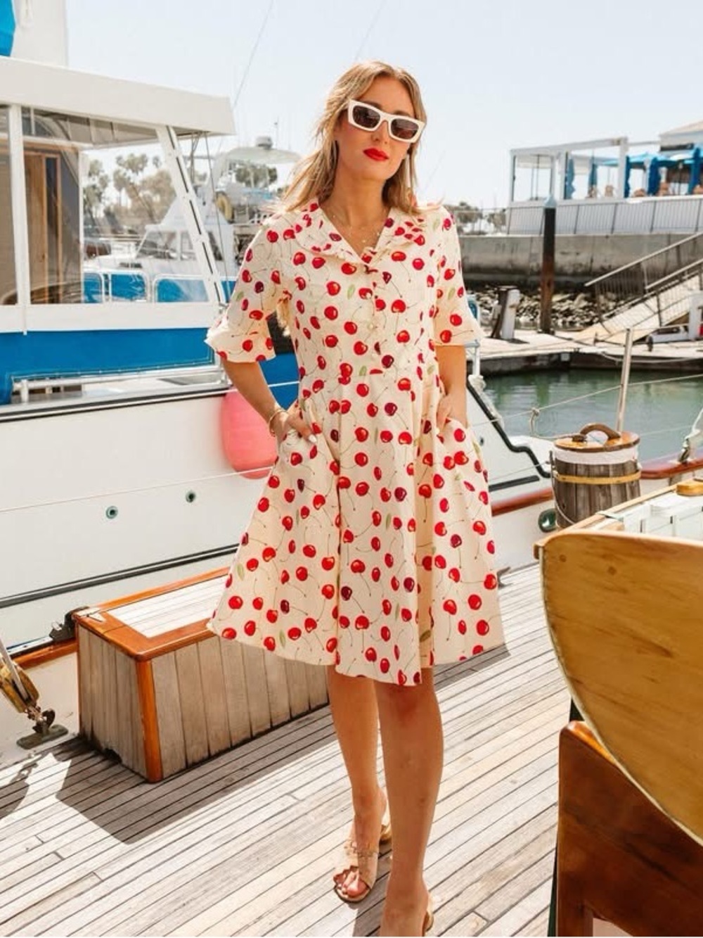 Ivy City Co. June Dress Cherry Print Midi Dress NWT